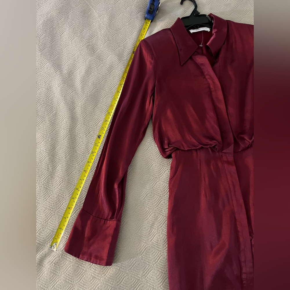 Astr The Label Ruth Burgundy Satin Shirt Dress size small - Picture 11 of 14